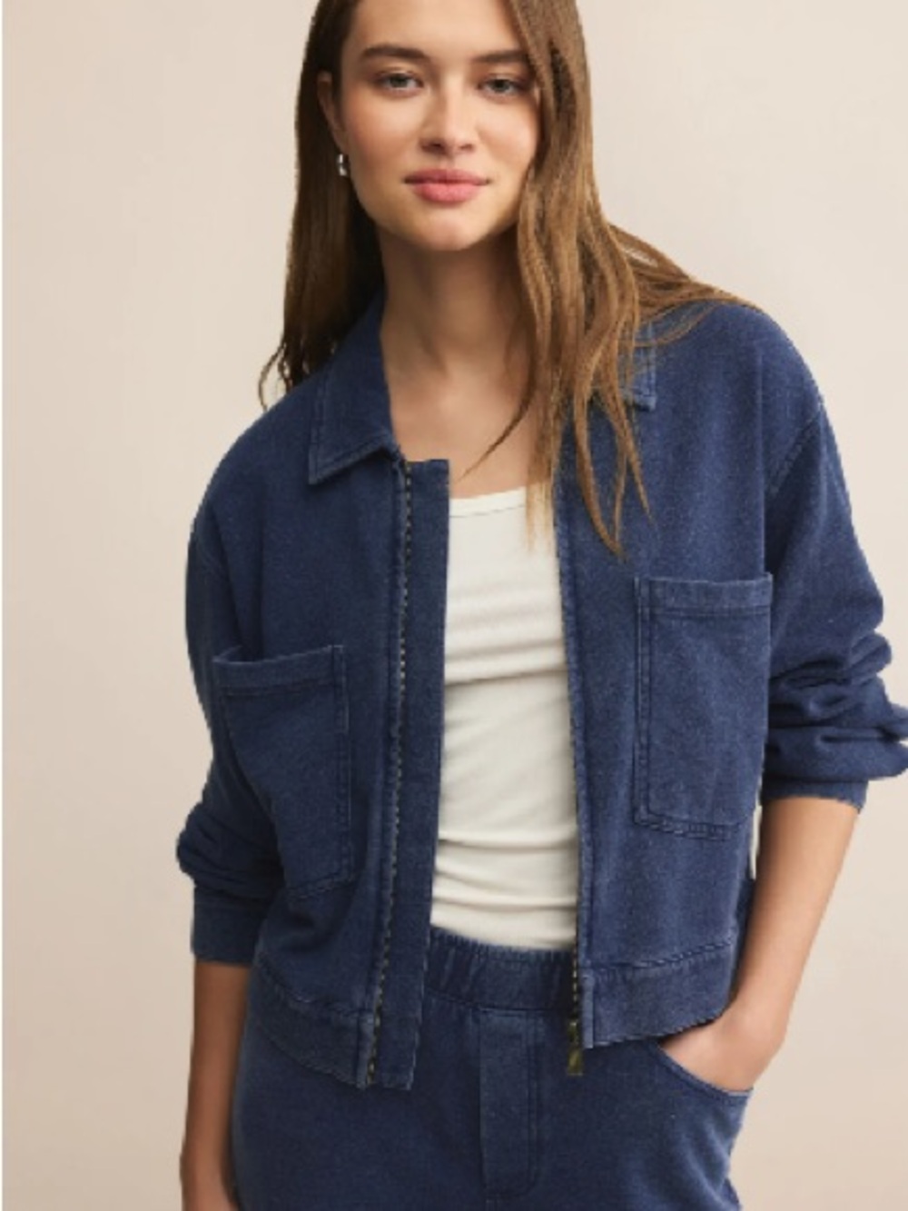 Z Supply Heritage Knit Denim Jacket Navy NWT
